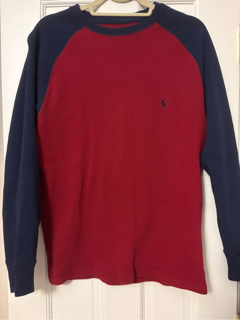 Polo by Ralph Lauren Red and Navy Waffle-Knit Crew Sweatshirt